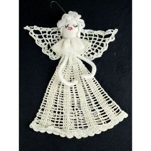 Vintage 12" Handmade Large Crochet Angel Christmas Ornament Cottagecore Country